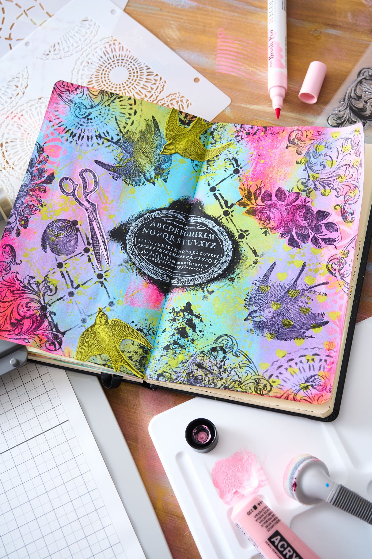 Sizzix Studio A5 Clear Stamp and Stencil Set By Mark Montano Stitches