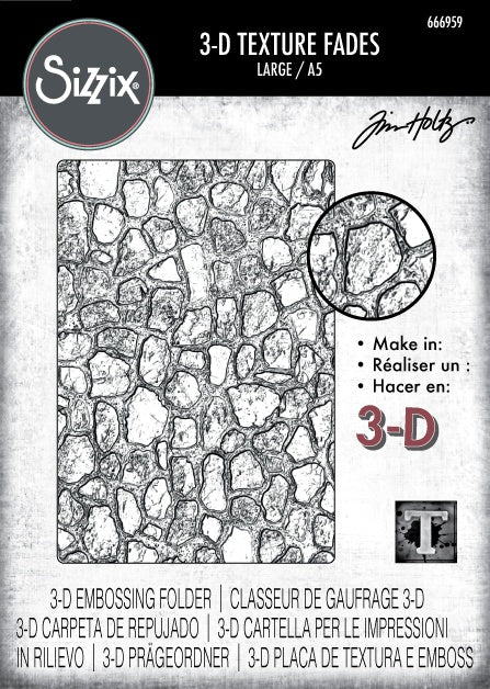Sizzix 3D Texture Fades A5 Embossing Folder By Tim Holtz Cobblestone
