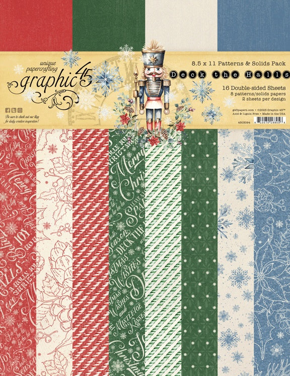 Graphic 45 Patterns & Solids Collection Pack 8.5"X11" Deck The Halls