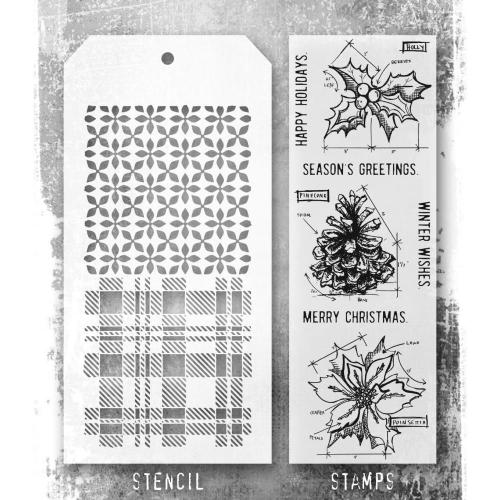 Stampers Anonymous Blueprint Christmas #2 Tim Holtz Stamps/Stencil (THMM192)