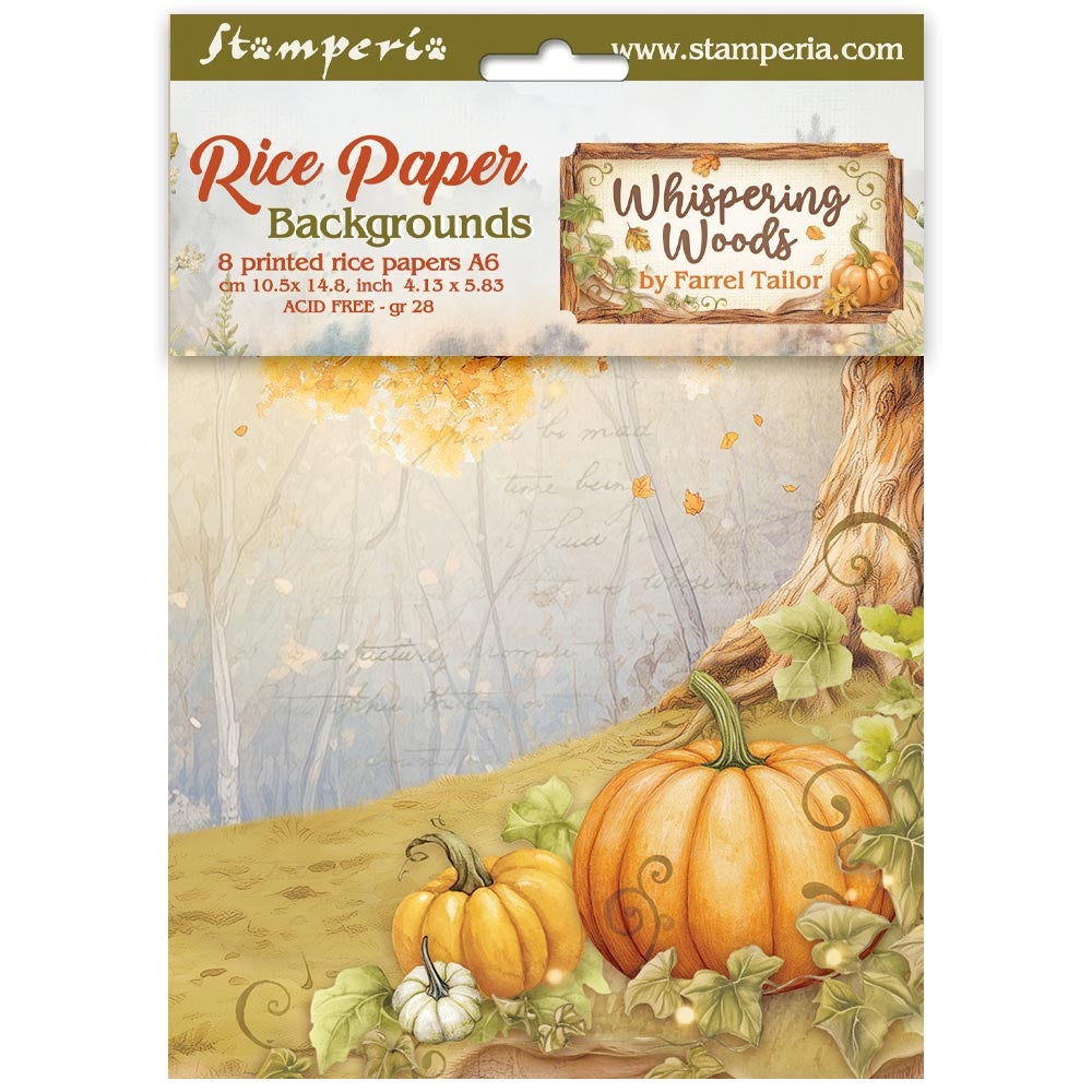 Stamperia Rice Paper Backgrounds A6 8/Pkg Whispering Woods