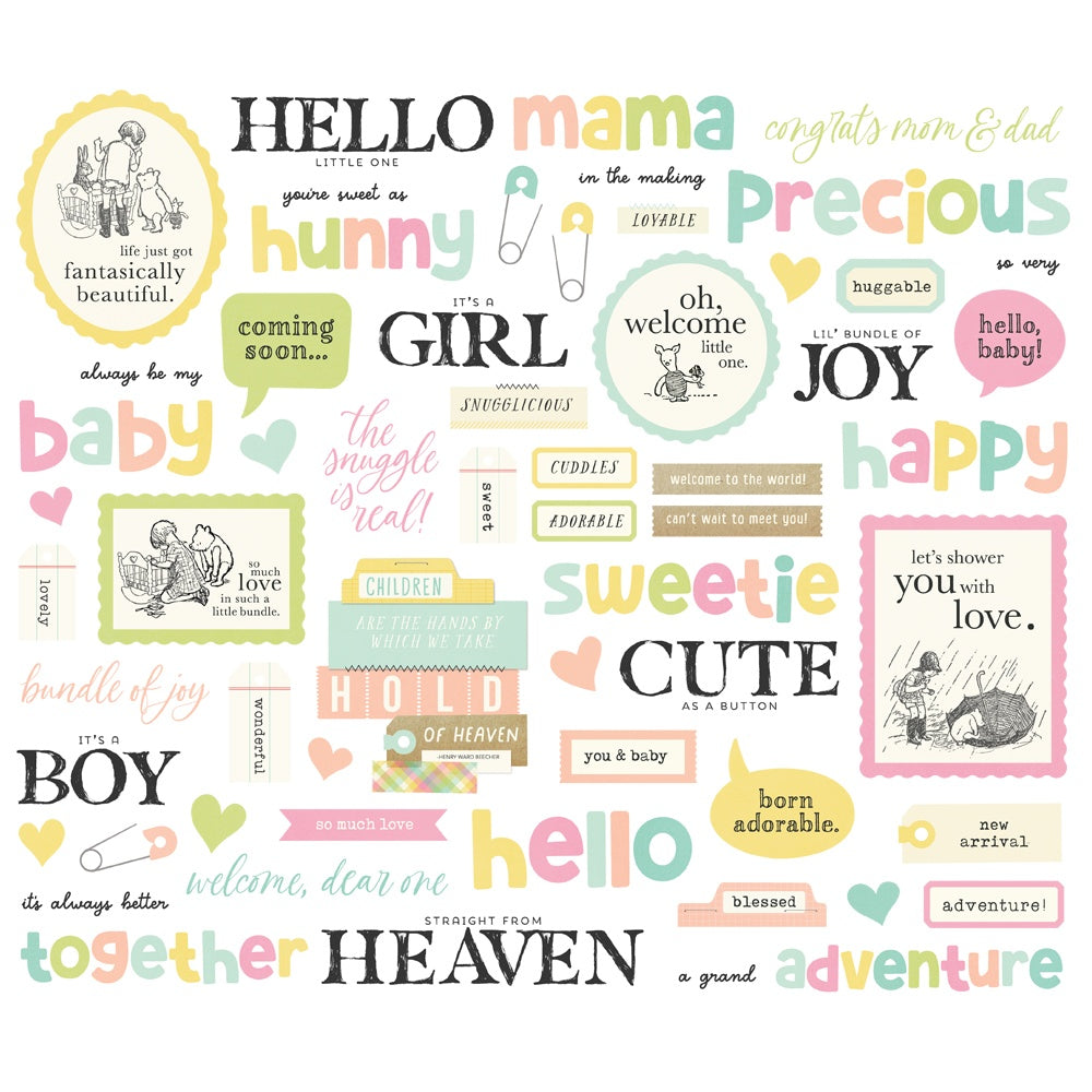 Simple Stories Sentimnet Bits & Pieces Die Cuts 59/Pkg Classic Pooh Baby