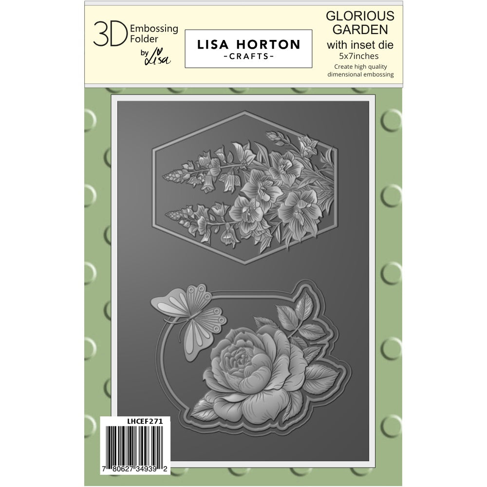 Lisa Horton Crafts Embossing Folder Stencil And Die 5"X7" Glorious Garden