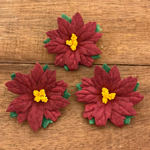 ATK 25 Mulberry Paper Poinsettias Deep Red 50mm