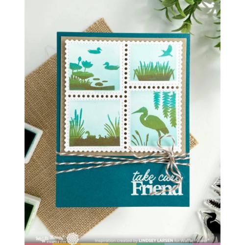 Waffle Flower Crafts Postage Collage Lake Sunset Stamp Set