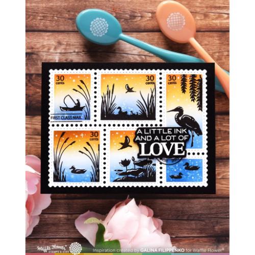 Waffle Flower Crafts Postage Collage Lake Sunset Stamp Set