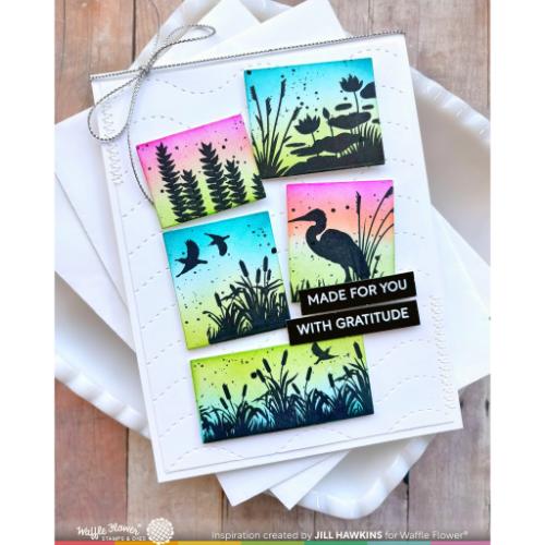 Waffle Flower Crafts Postage Collage Lake Sunset Stamp Set