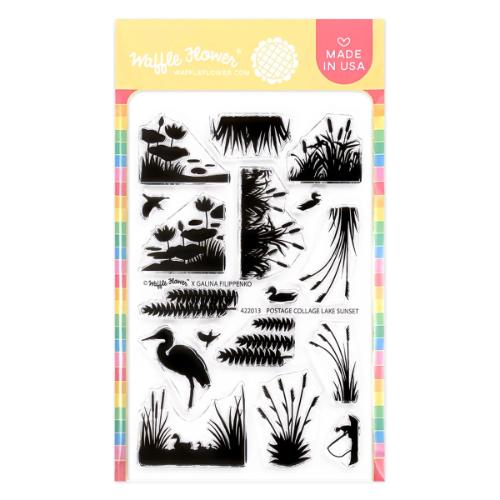 Waffle Flower Crafts Postage Collage Lake Sunset Stamp Set
