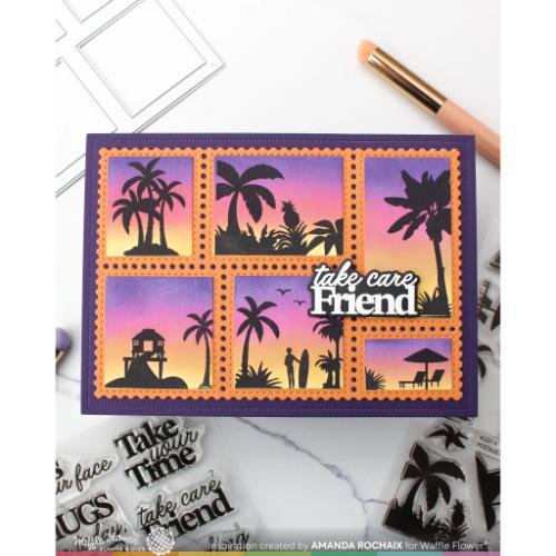 Waffle Flower Crafts Postage Collage Tropical Sunset Stamp Set