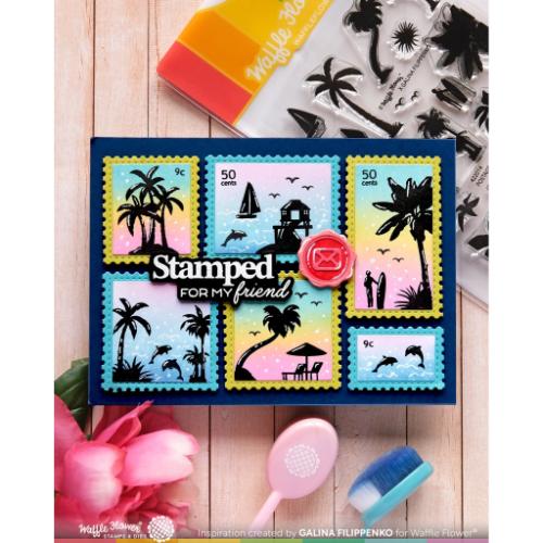 Waffle Flower Crafts Postage Collage Tropical Sunset Stamp Set