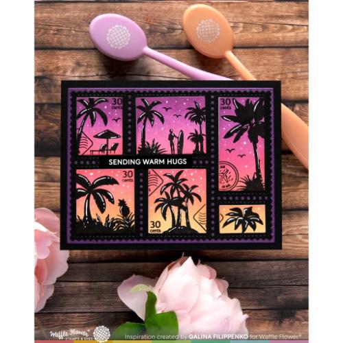 Waffle Flower Crafts Postage Collage Tropical Sunset Stamp Set