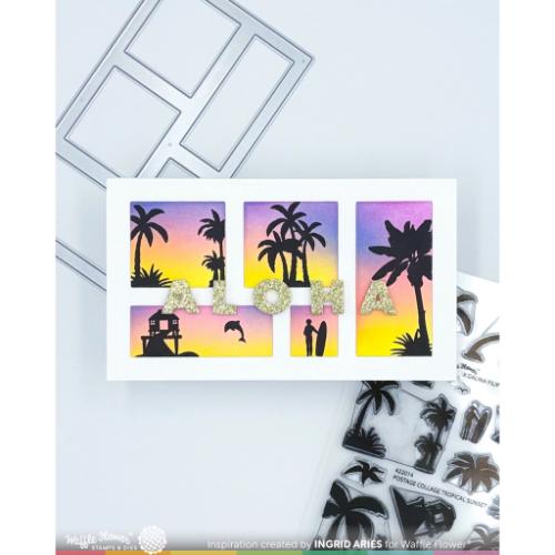 Waffle Flower Crafts Postage Collage Tropical Sunset Stamp Set