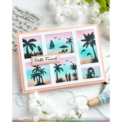 Waffle Flower Crafts Postage Collage Tropical Sunset Stamp Set
