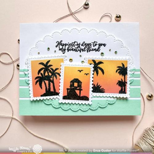 Waffle Flower Crafts Postage Collage Tropical Sunset Stamp Set