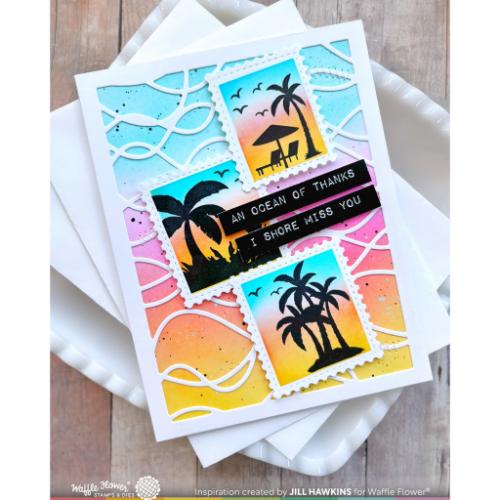 Waffle Flower Crafts Postage Collage Tropical Sunset Stamp Set