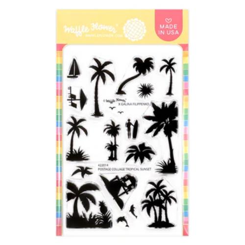 Waffle Flower Crafts Postage Collage Tropical Sunset Stamp Set