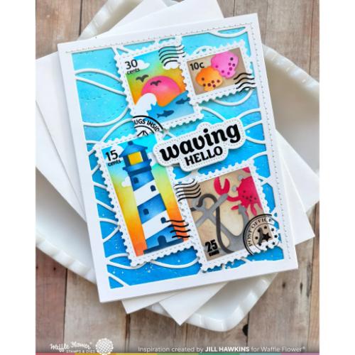 Waffle Flower Crafts Postage Collage Coastal Stencil