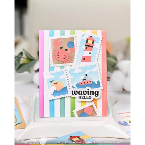Waffle Flower Crafts Postage Collage Coastal Stencil