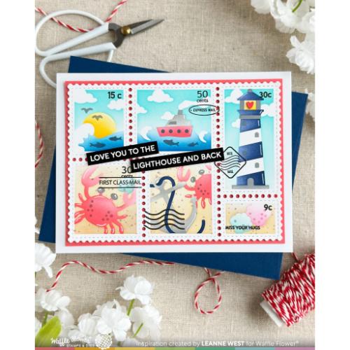 Waffle Flower Crafts Postage Collage Coastal Stencil