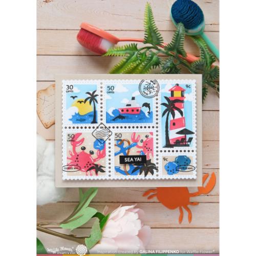 Waffle Flower Crafts Postage Collage Coastal Stencil