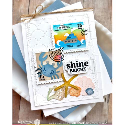 Waffle Flower Crafts Postage Collage Coastal Stencil