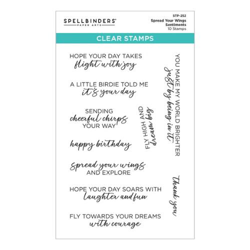 Spellbinders Spread Your Wings Sentiments Clear Stamp Set from the Cheerful Chirps Collection