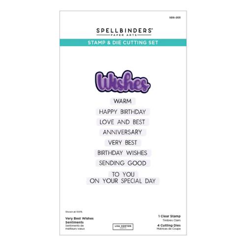 Spellbinders Very Best Wishes Sentiments Clear Stamp & Die Set from the Wildflowers Collection by Lisa Horton