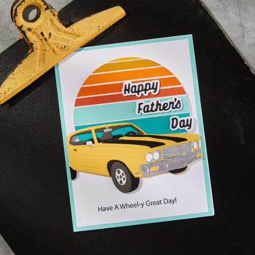 Spellbinders Cruisin' By Sentiments Clear Stamp & Die Set from the Classic Road Legends Collection by Mindy Eggen