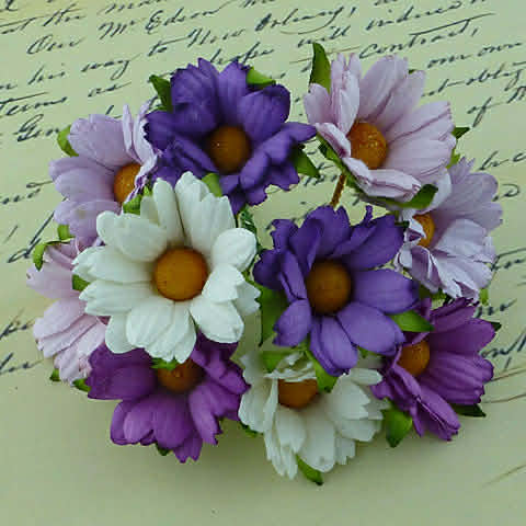 ATK 50 Mulberry Paper Chrysanthemums Mixed Purple/Lilac 45mm