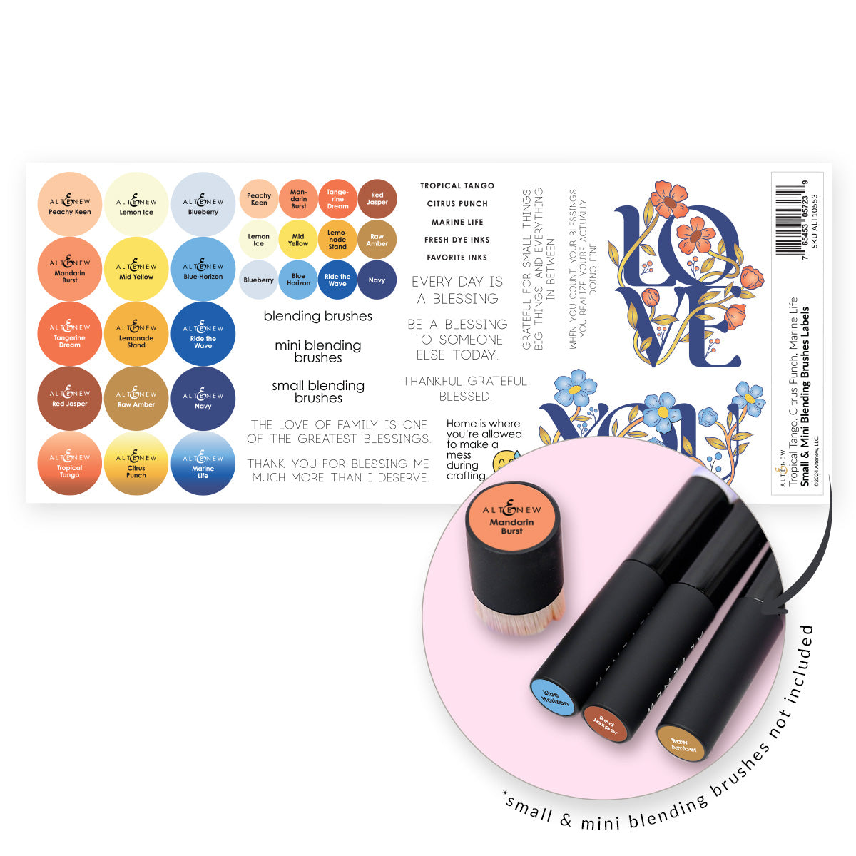 Altenew Small & Mini Blending Brushes Label Set - Tropical Tango, Citrus Punch, Marine Life