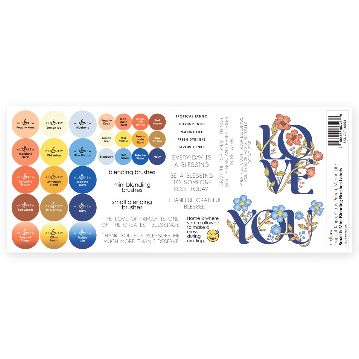 Altenew Small & Mini Blending Brushes Label Set - Tropical Tango, Citrus Punch, Marine Life