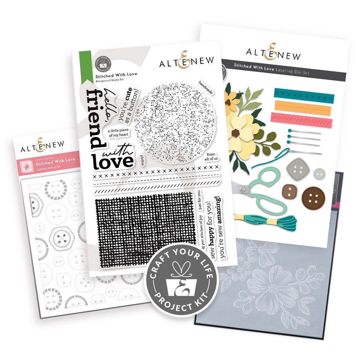 Altenew Craft Your Life Project Kit: Stitched With Love & Add-On Die Bundle