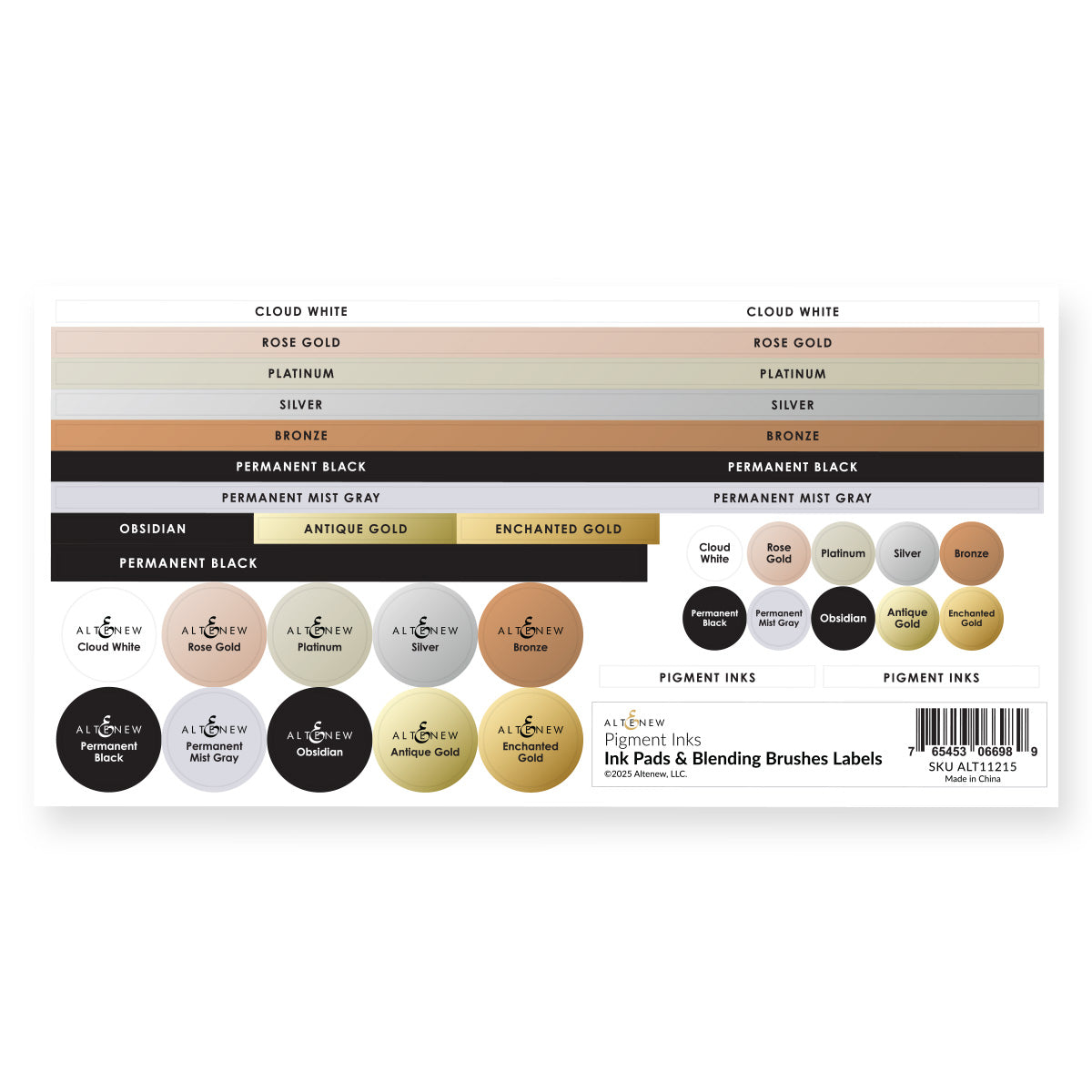 Altenew Ink Pads & Blending Brushes Label Set - Pigment Inks