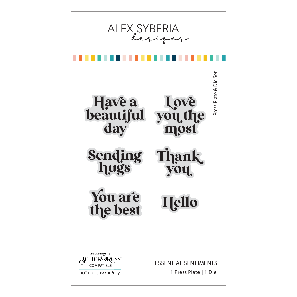 Alex Syberia Designs ASD-PP-6 Essential Sentiments Press Plate & Die Set