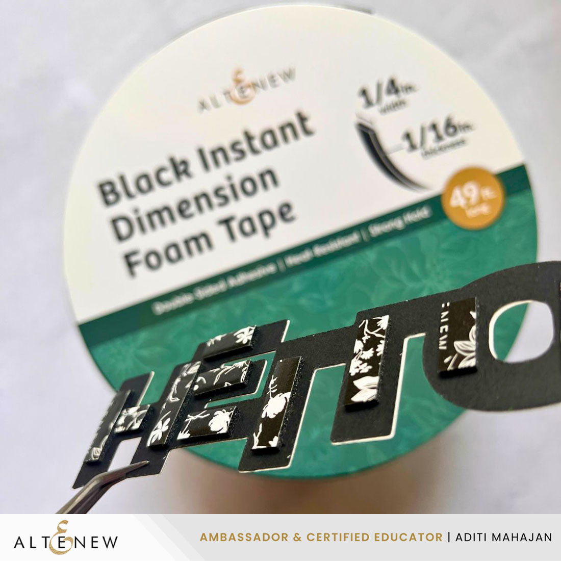 Altenew Black Instant Dimension Foam Tape – 1/16" x 1/4" x 15m postage as per actuals