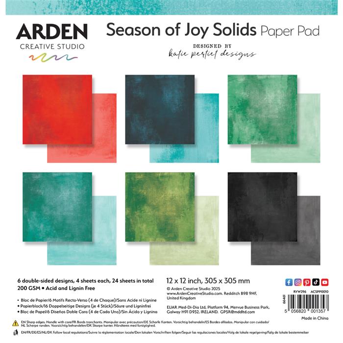 Arden Creative Studio Season of Joy Solids 12in x 12in Paper Pad