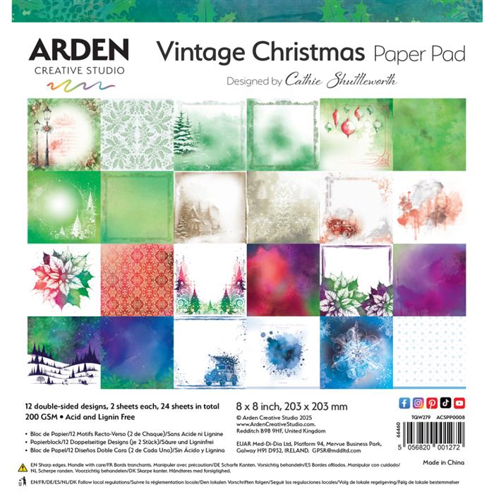 Arden Creative Studio Vintage Christmas 8in x 8in Paper Pad