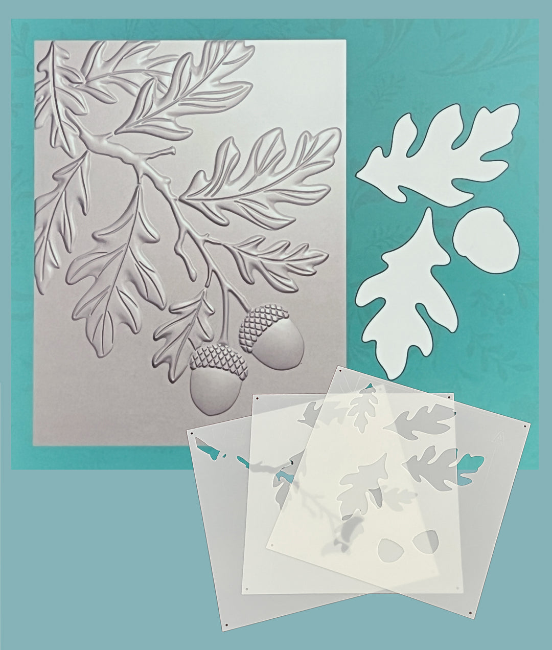 Gina K Designs BUNDLE- Autumn Oak 3D Embossing Folder, Die and Stencil