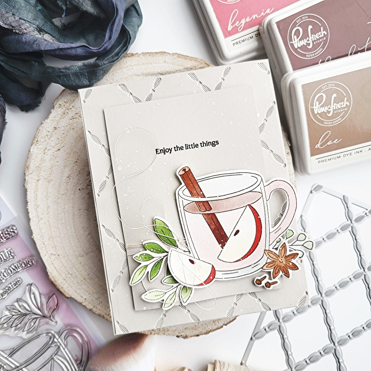 Pinkfresh Studio Autumn Sips Stamp, Die & Stencil Bundle
