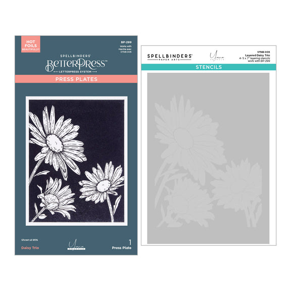 Spellbinders Daisy Trio BetterPress and Stencil Bundle from the Yana's Daisies Collection by Yana Smakula