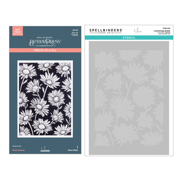Spellbinders Daisy Shower BetterPress and Stencil Bundle from the Yana's Daisies Collection by Yana Smakula