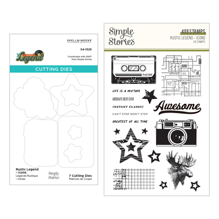 Spellbinders Rustic Legend Icons Stamp & Die Bundle with Simple Stories