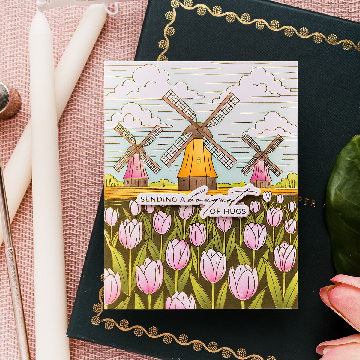 Spellbinders Windmills and Tulips Press + Foil Plate and Stencil Bundle by Yana Smakula