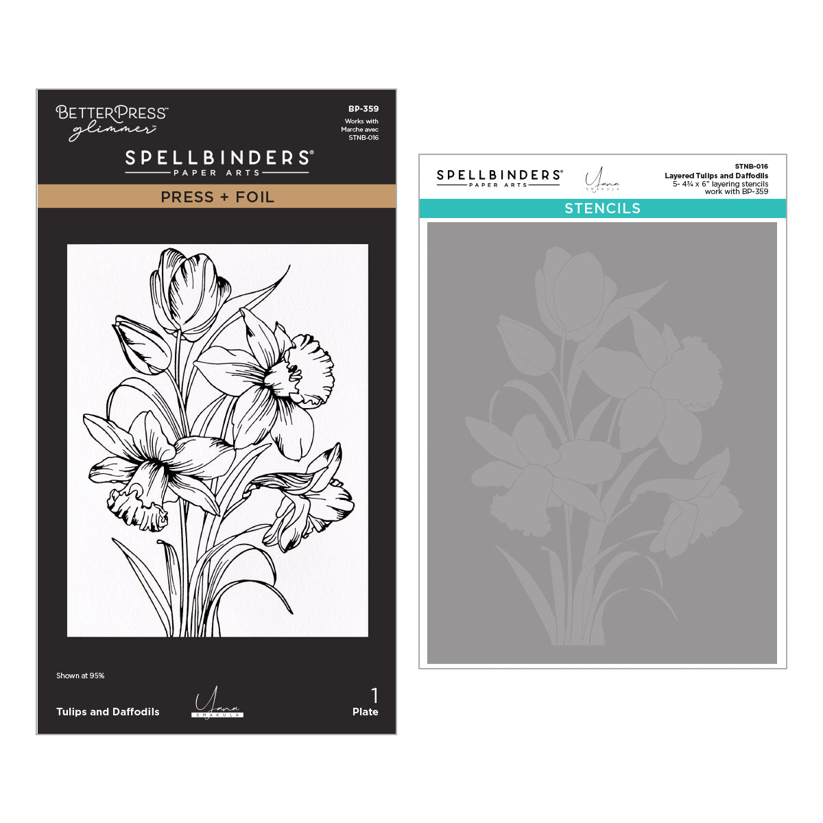 Spellbinders Tulips and Daffodils Press + Foil Plate and Stencil Bundle by Yana Smakula