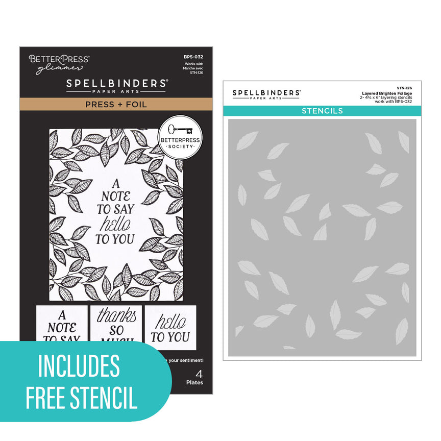 Spellbinders Brighten Foliage Press Plates + Free Gift Stencil - BetterPress Society May 2026