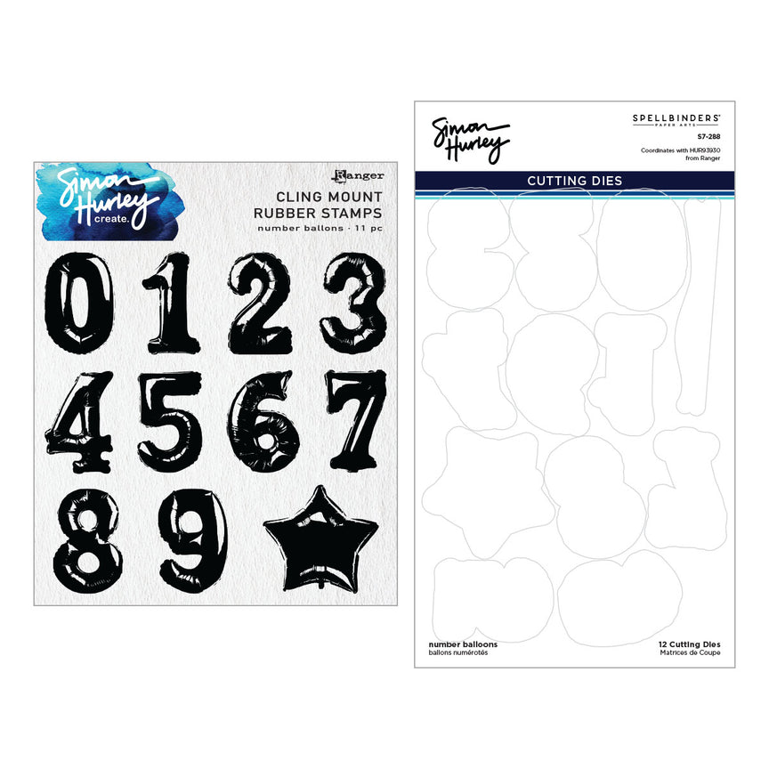 Spellbinders Number Balloons Cling Rubber Stamp and Die Bundle by Simon Hurley