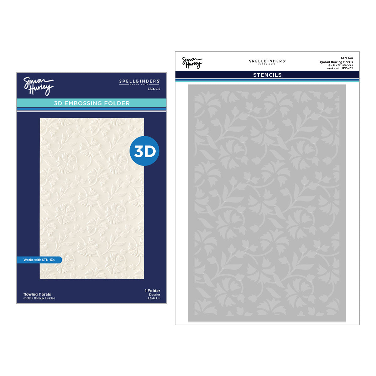 Spellbinders Flowing Florals 3D Embossing Folder and Stencil Bundle by Simon Hurley BD-1105