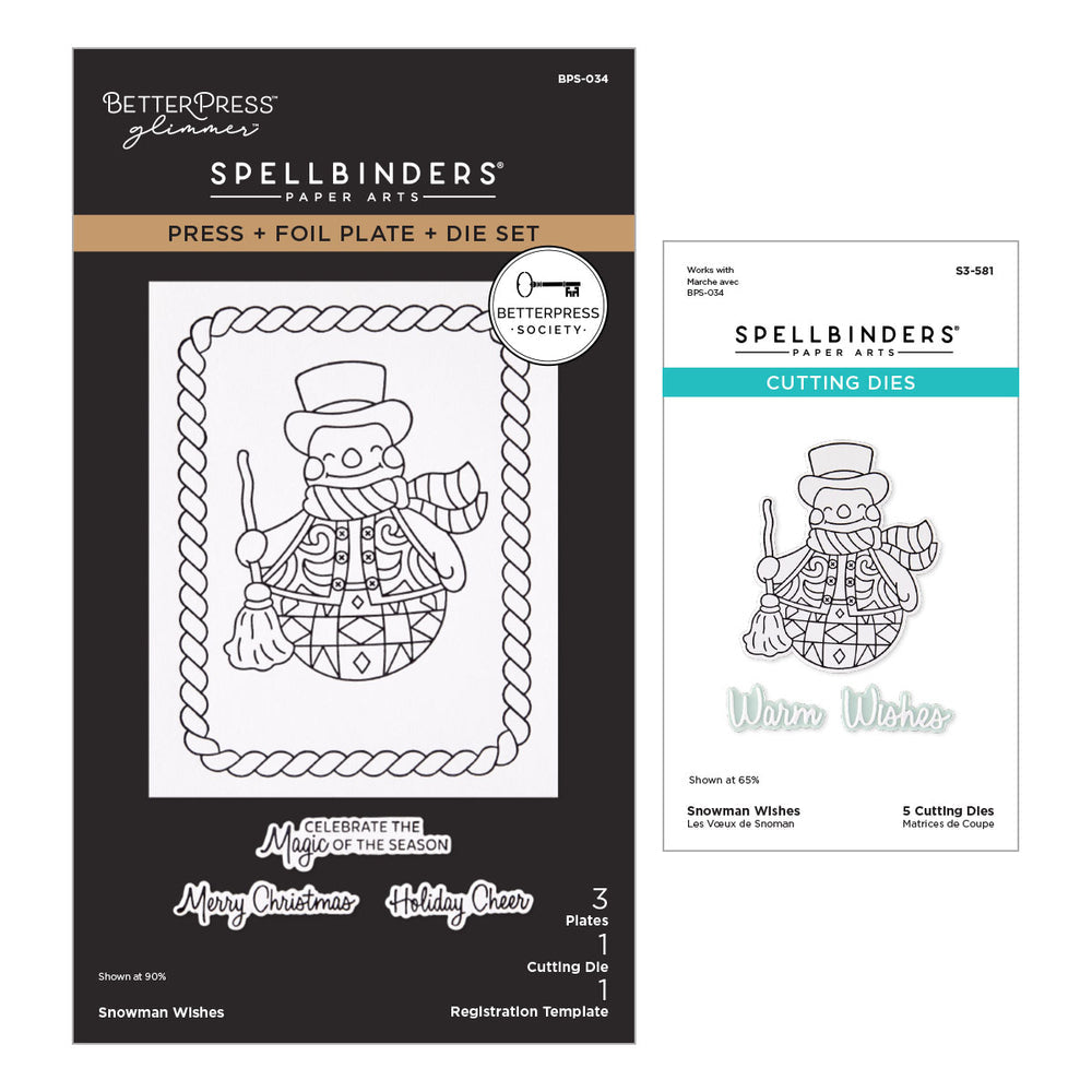 Spellbinders Snowman Wishes Press Plates + Free Gift Dies & Stencil Bundle - BetterPress Society July 2026 BD-1108
