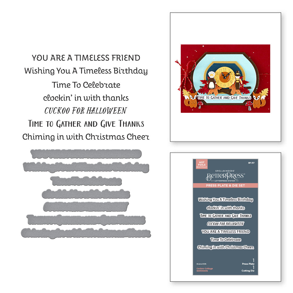 Spellbinders Cuckoo Cottage Sentiments BetterPress Plate & Die Set from the Cuckoo Cottage Collection