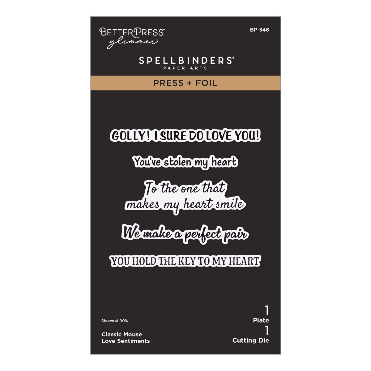 Spellbinders Classic Mouse Love Sentiments Press + Foil Plate & Die Set